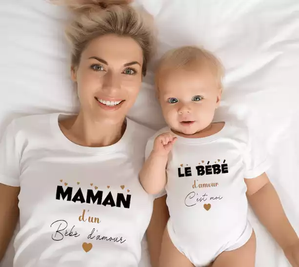 Duo T-shirt femme et body bébé