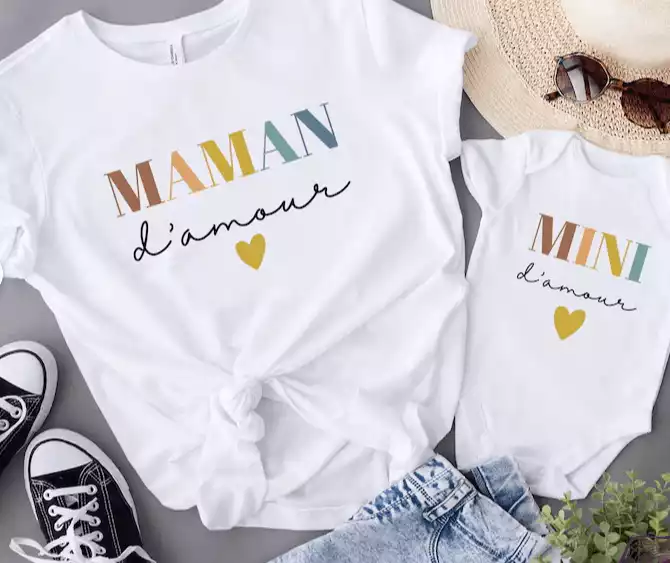 Duo tee-shirt maman et body bébé