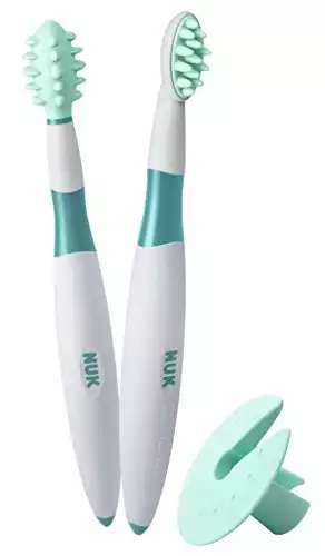 Lot de 2 brosses à dents bébé + anneau de sécurité